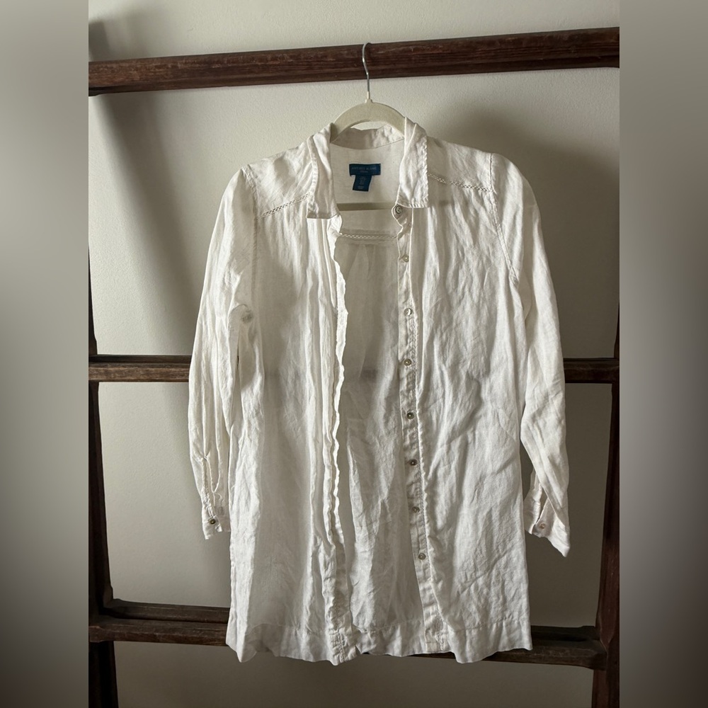 White Button-Up Shirt 100% Linen